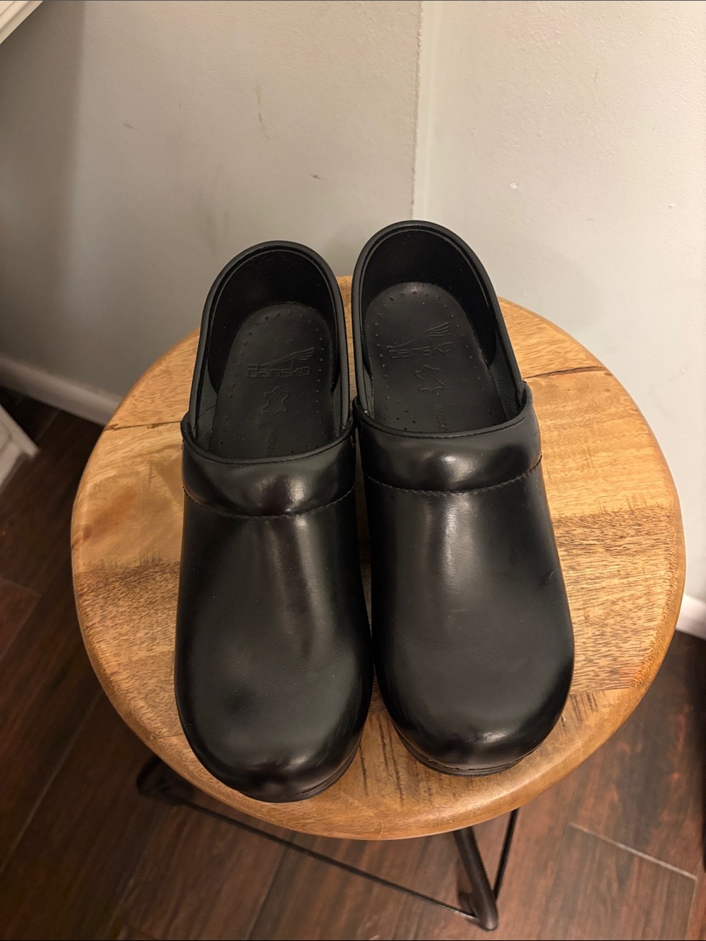 Dansko Black Leather Slip-On Clogs
